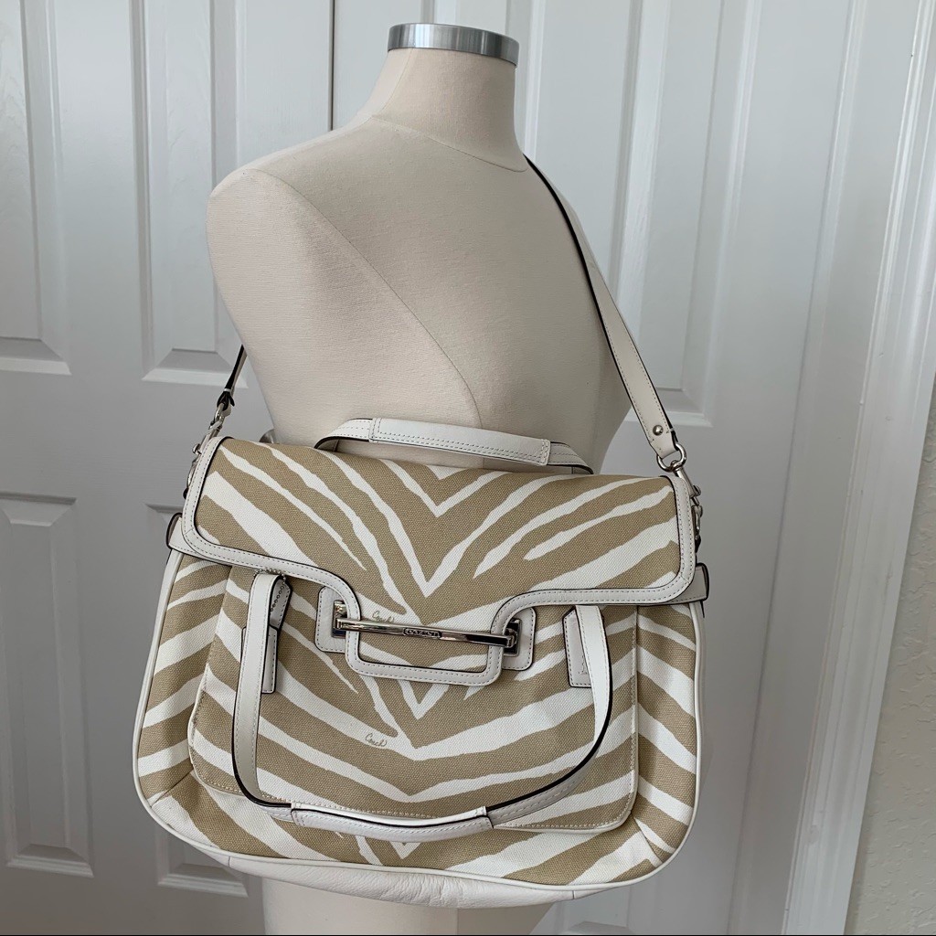 Coach Taylor Zebra Animal Print Marlin Flap Satchel Shoulder Bag Purse